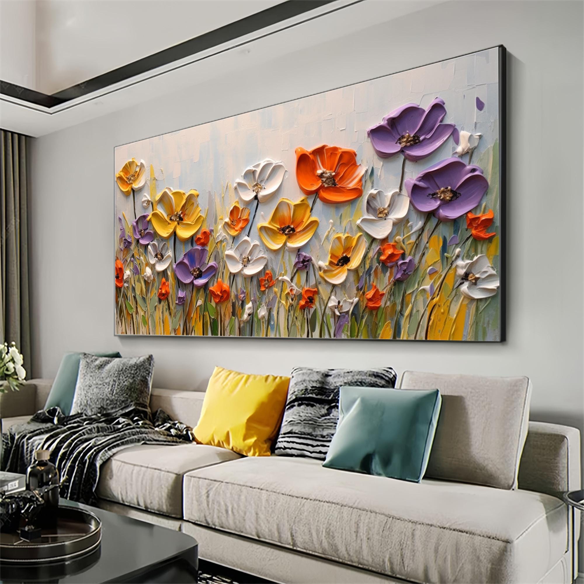 3D Flower Oil Painting on Canvas: Abstract Textured Wall Art - Etsy
