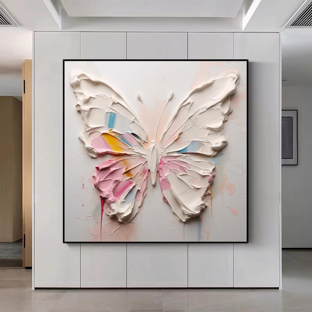 Textured 3D Butterfly Canvas Painting: Pink Minimalist Framed Wall Art ...
