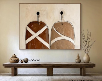 Beige Brown Abstract Painting: Minimalist Wabi Sabi Wall Art