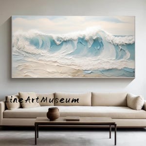 Minimalist Beach Oil Painting on Canvas, Large Wall Art Abstract Original Painting Ocean Wave Art Custom Painting Living Room Decor Gift
