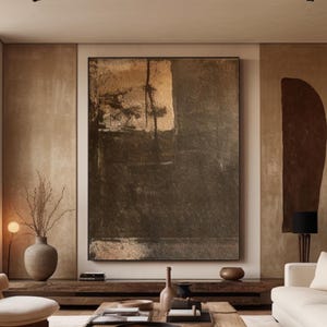 Beige Black Texture Painting on Canvas Large Wabi Sabi Wall Art Brown Wall Art Neutral Plaster Painting Minimalist Wall Art Home Decor