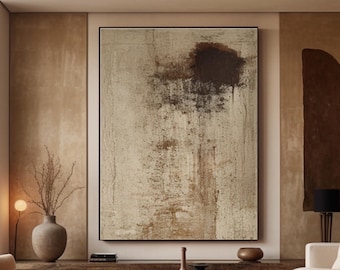 Large Brown Abstract Oil Painting Impasto Abstract Painting, Wabi Sabi Textured Oil Canvas