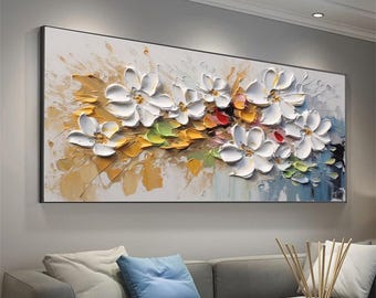 Textured Floral Painting On Canvas: 3D Plaster Art