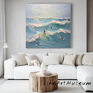 Custom Abstract Beach Oil Painting on Canvas: Textured White Wall Art