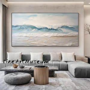 Original Sea Abstract Oil Painting,White Waves Texture Painting,Large Sky And Sea Painting,Large Ocean Canvas Painting,Living Room Art