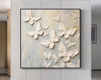 3D-getextureerde vlinderschilderij: beige minimalistische canvaskunst