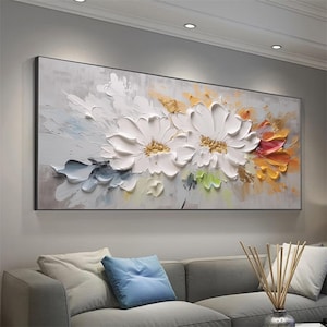 Textured Floral Painting: Colorful Plaster Art on Canvas