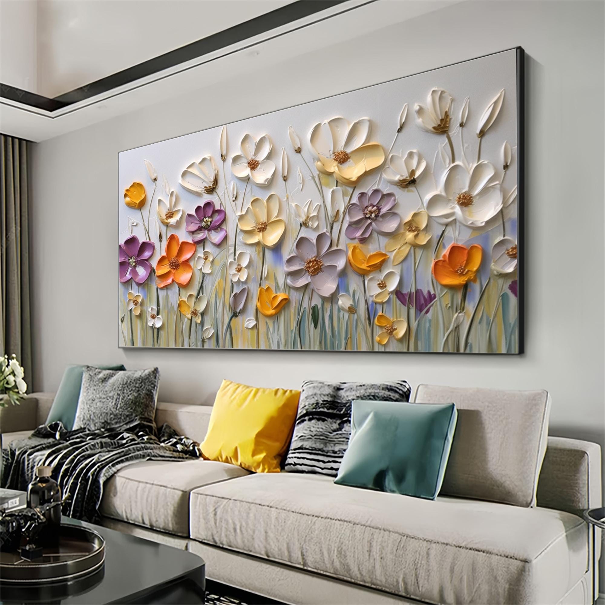 3D Textured Floral Oil Painting: Colorful Abstract Flower Art on Canvas ...