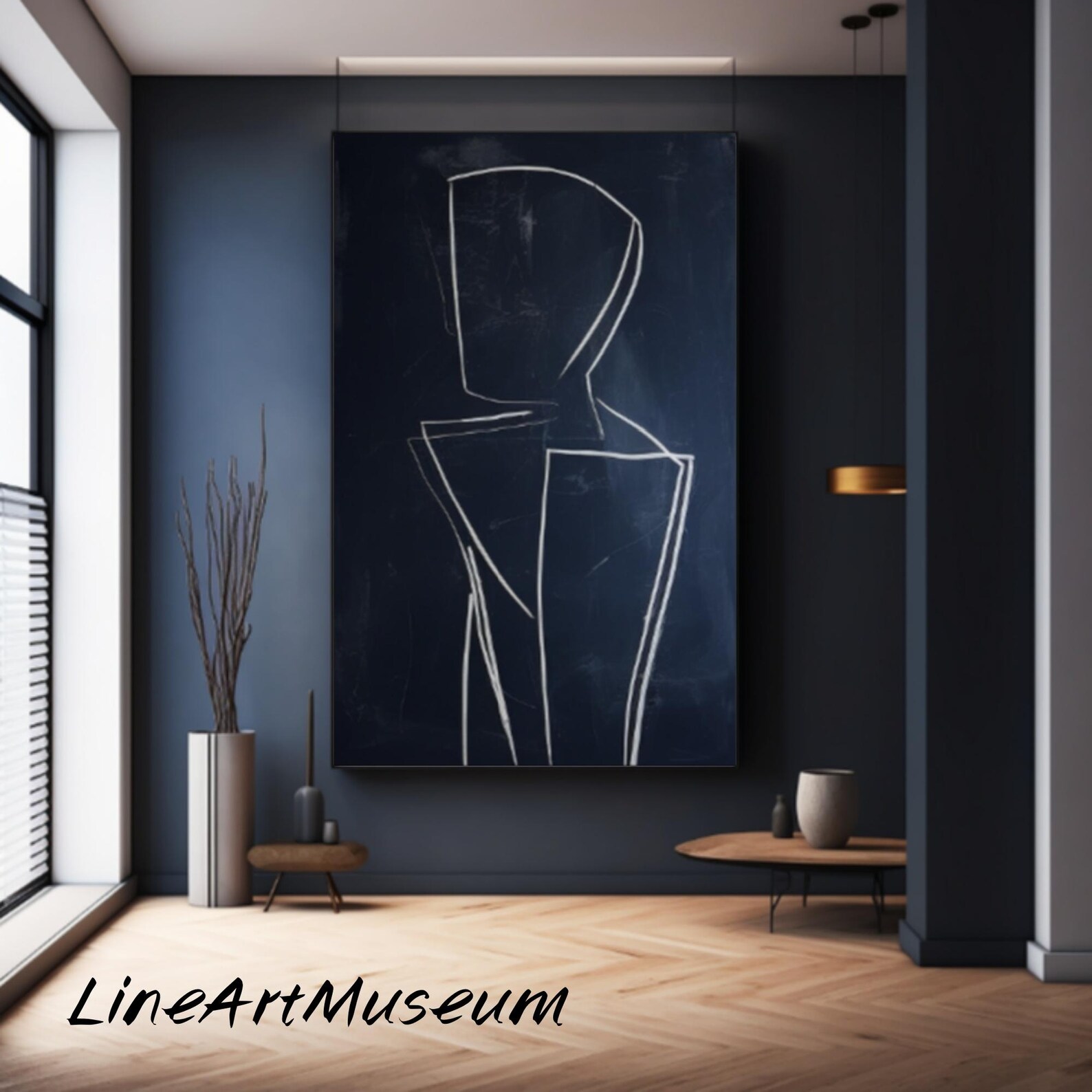 Black and White Abstract Line Art Painting, Minimalist Home Decor - Etsy