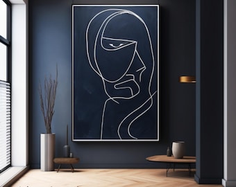 Large Abstract Line Painting: Black and White Wabi Sabi Wall Art