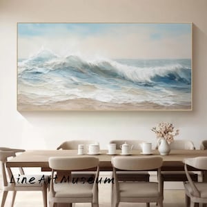 Textured Blue Ocean Painting on Canvas: 3D Seascape Wall Art