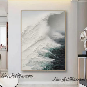 Coastal Beach Canvas Painting Original Sea Abstract Oil Painting White Waves Texture Painting Large Sky And Sea Painting living room canvas