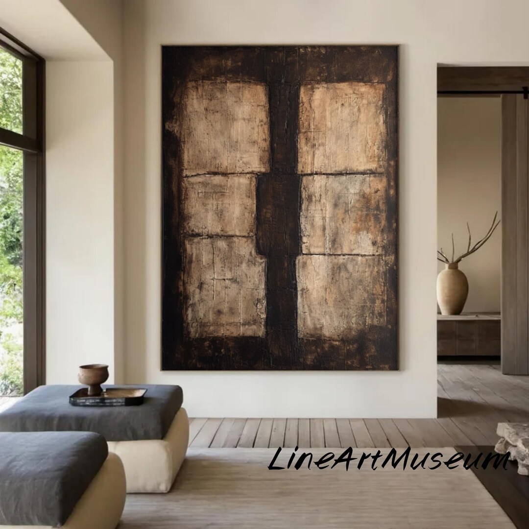 Textured Beige & Brown Abstract Painting: 3D Minimalist Nordic Wall Art ...