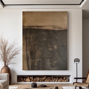 Beige and Black Abstract Minimalist Painting Beige Brown Texture Painting Brown Minimalist Wall Art for Livingroom Modern WAbi SAbi decor