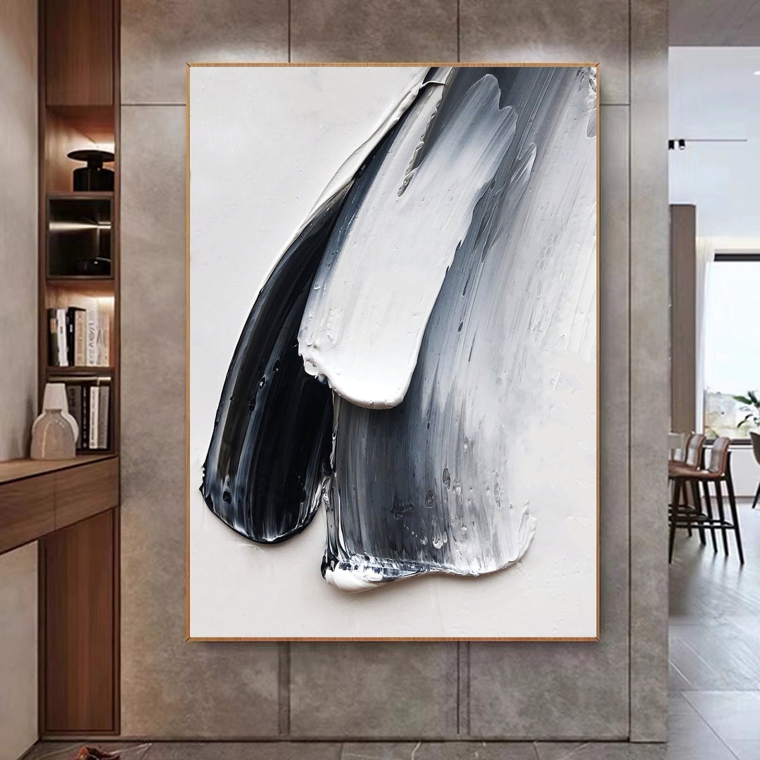3D Texture Painting Modern Simple Minimal Gallery Wall Art Black and ...