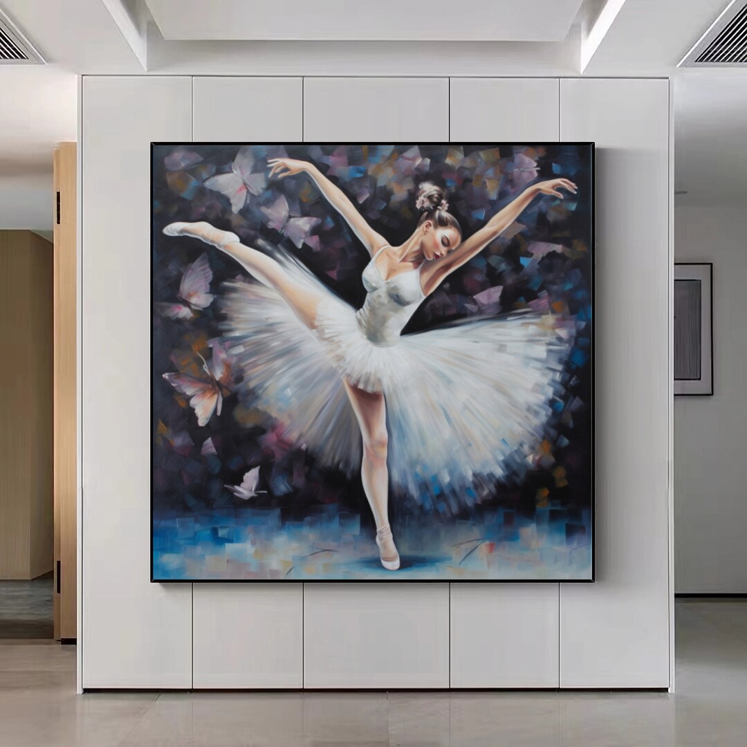 Original Abstract Oil Painting Ballet Girl – Framed Canvas Wall Art, Brown Tones