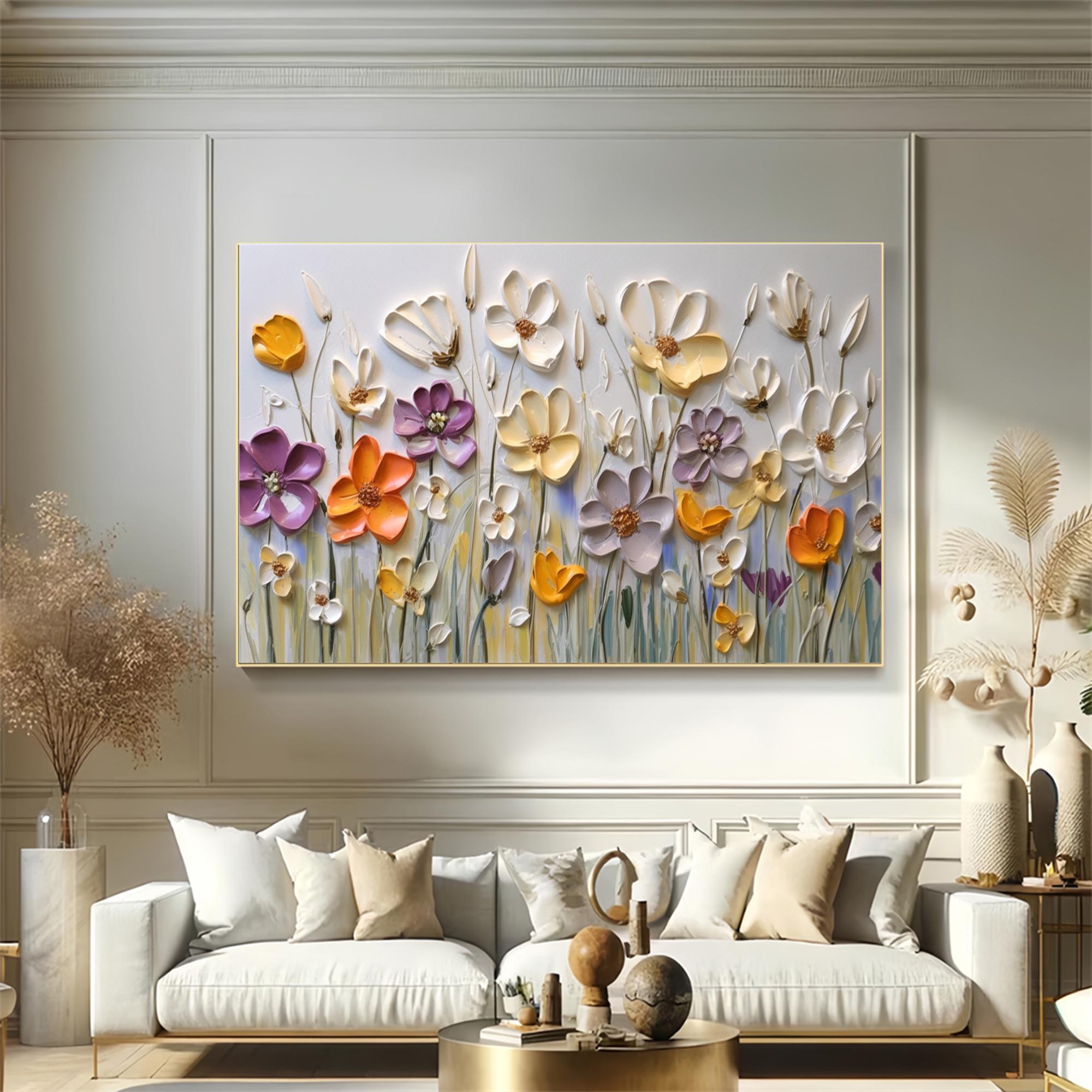 3D Textured Floral Oil Painting: Colorful Abstract Flower Art on Canvas ...