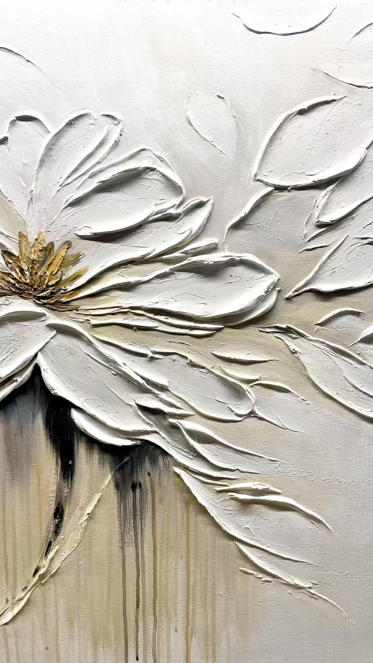 3D White Flowers Oil Painting on Canvas: Abstract Floral Wall Art - Etsy
