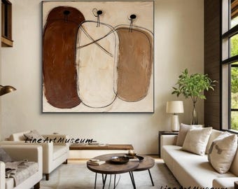 Pintura abstrata em tons de marrom e bege, arte de parede Wabi Sabi marrom, arte contemporânea, arte escandinava.