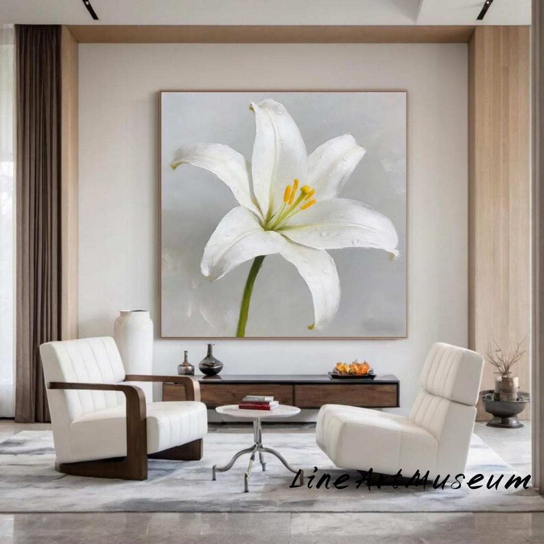 3D White Flowers Oil Painting on Canvas: Abstract Floral Wall Art Large ...