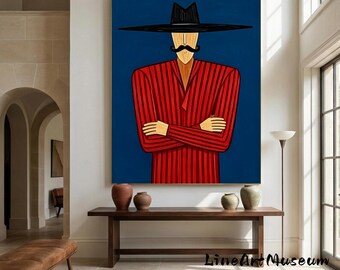 Abstract Cowboy Portrait Canvas, Textured Oil Art, Rustic Wall Decor