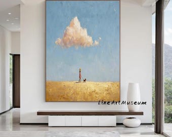 Blue Abstract Painting Large Gold Textured Wall Art Vibrant Modern Canvas Art Textured Minimalist Canvas Painting for Living Room