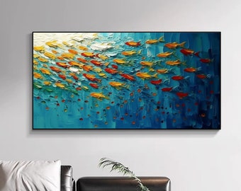 Abstraktes Ölgemälde: Boho Blaue Kunst