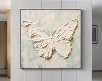 Beige Schmetterling Wandgemälde Schmetterling Gemälde Minimalistische Wandkunst Beige Gemälde Übergroße Wandkunst Schmetterling Strukturgemälde