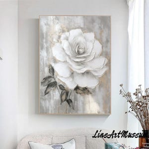 Abstraktes Grau Blumen-Ölgemälde auf Leinwand: Strukturierte Blumenwand-Kunst