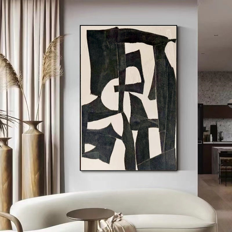 Beige Wabi Sabi Wall Art Black Beige Abstract Painting Large Black ...