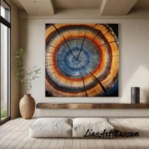 Textured Tree Ring Canvas Art: Large Abstract Boho Painting