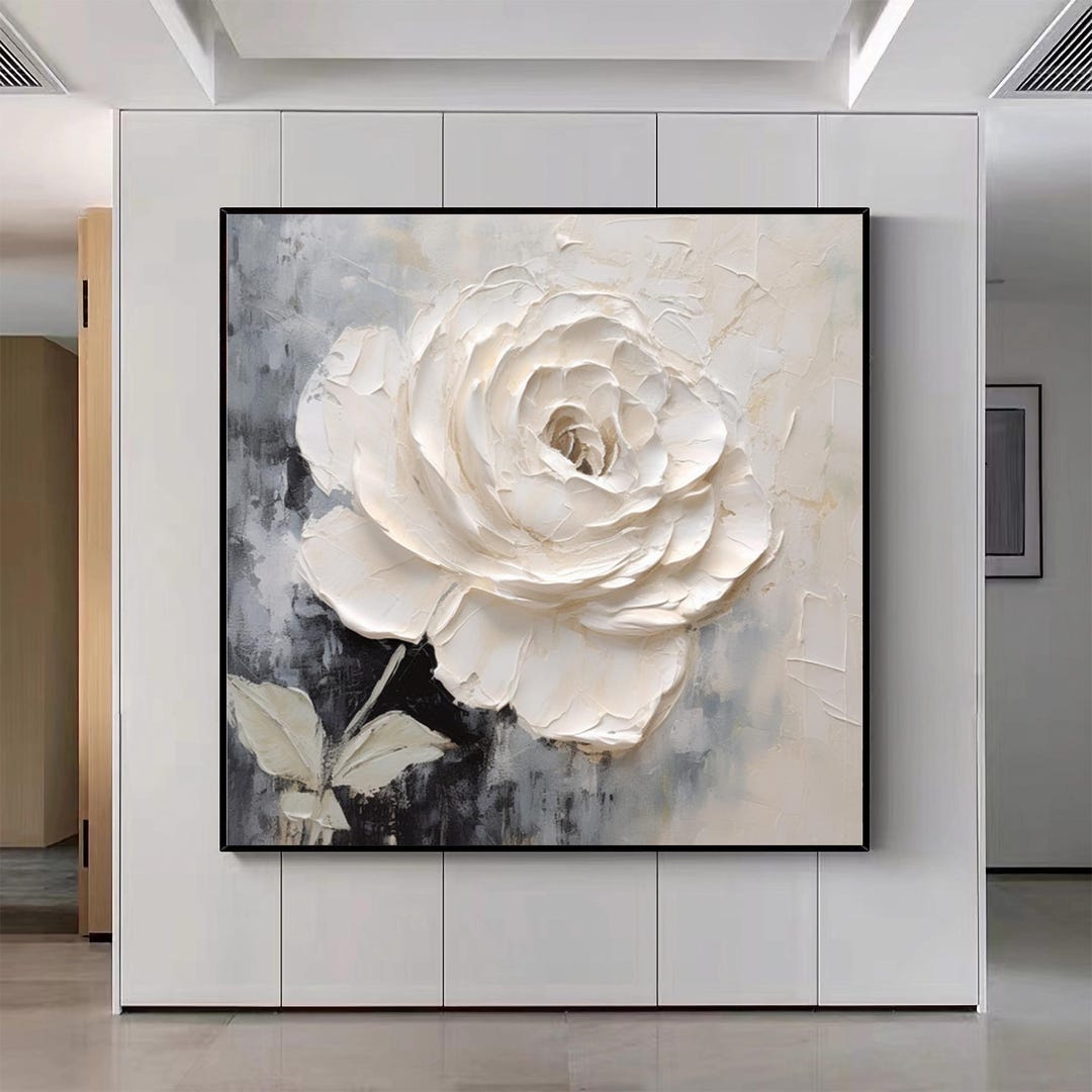Floral Painting White Floral Texture Wall Art White Flower Wall ...