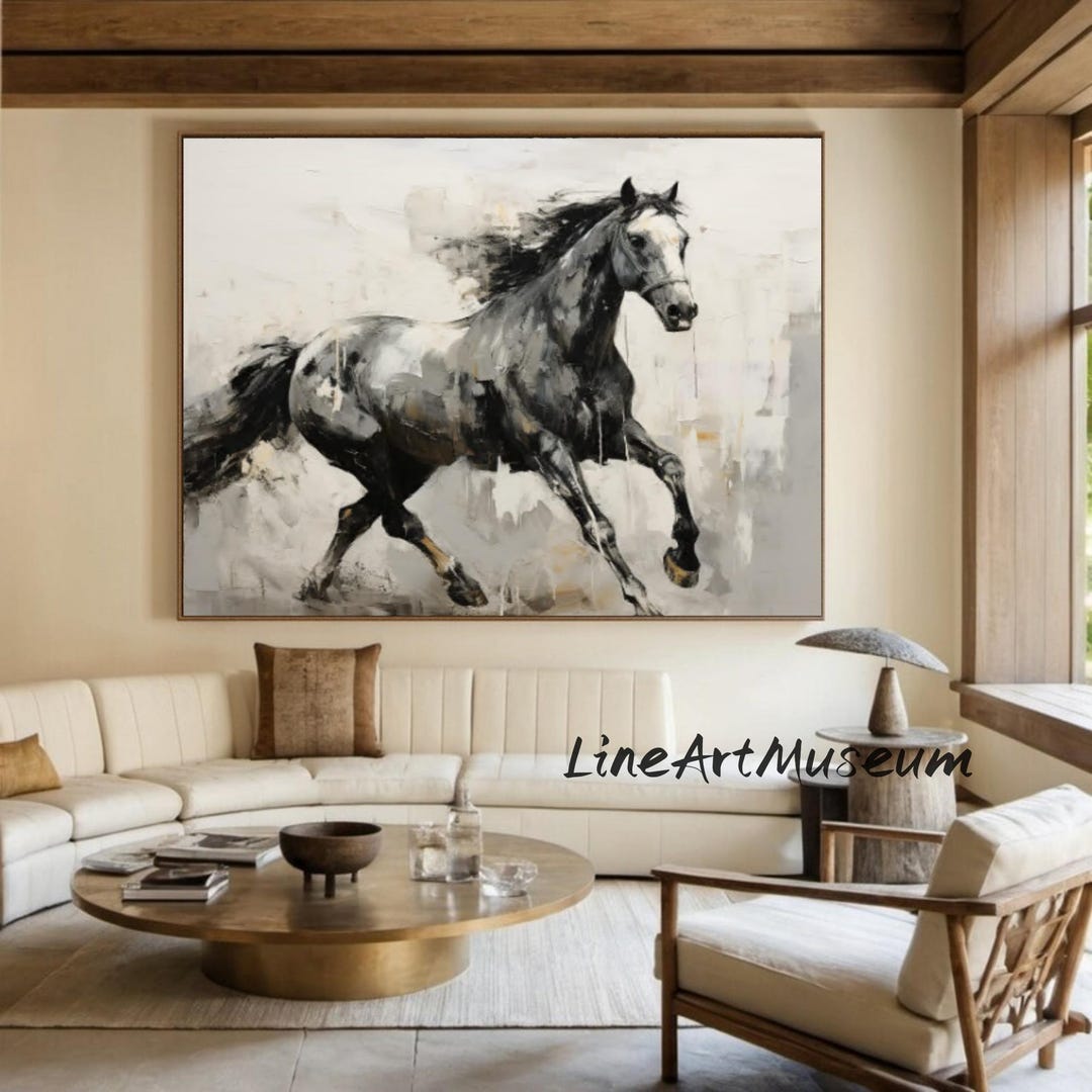 Large Abstract Horse Oil Painting on Canvas - Modern Minimalist Animal ...