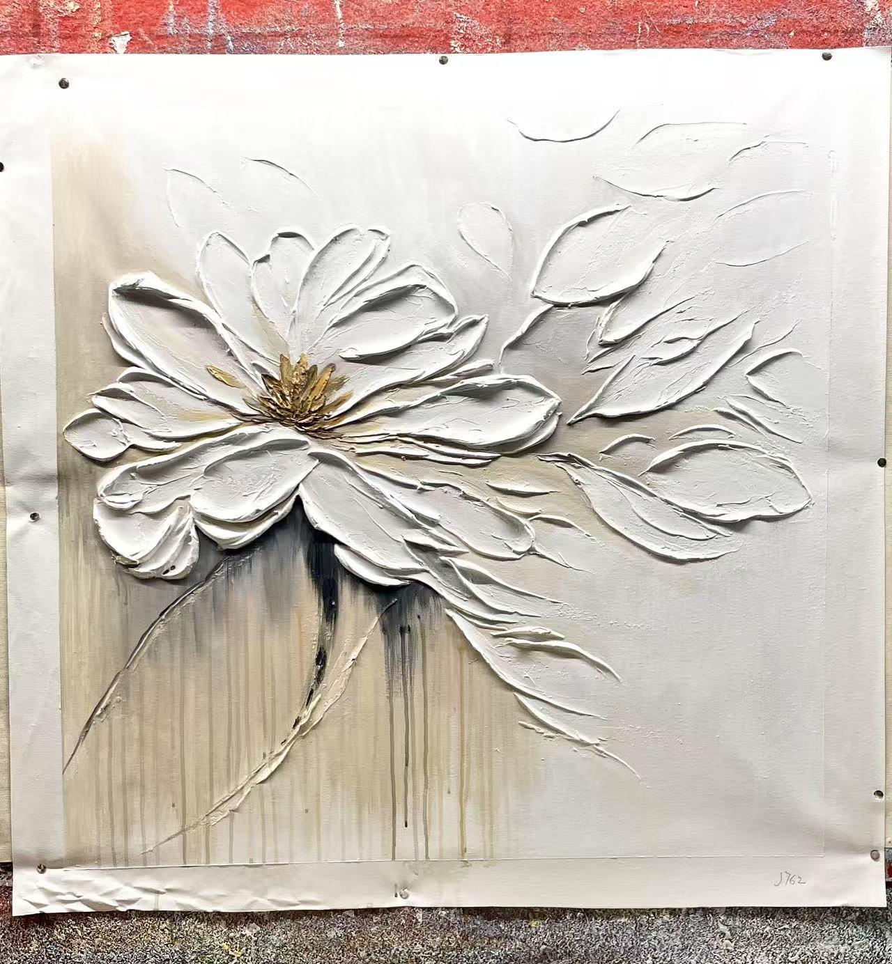 3D White Flowers Oil Painting on Canvas: Abstract Floral Wall Art - Etsy