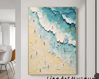 Large Abstract Seascape Oil Painting on Canvas: Modern Coastal Wall Art