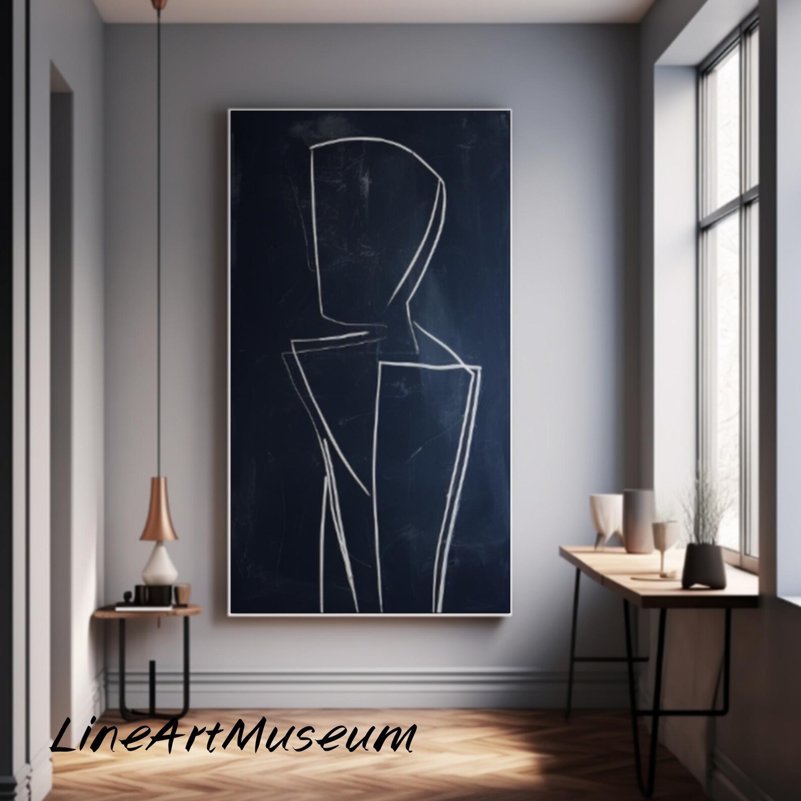 Black and White Abstract Line Art Painting, Minimalist Home Decor - Etsy