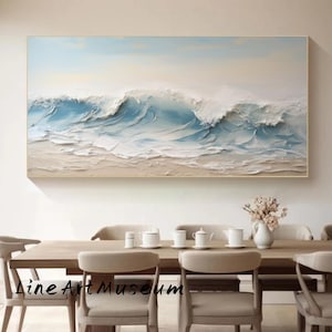 Original Sea Abstract Oil Painting,White Waves Texture Painting,Large Sky And Sea Painting,Large Ocean Canvas Painting,Living Room Art