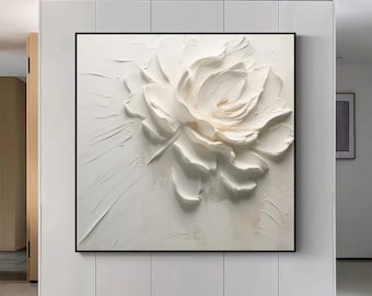 3D Textured Floral Painting: Minimalist Scandinavian Wall Art