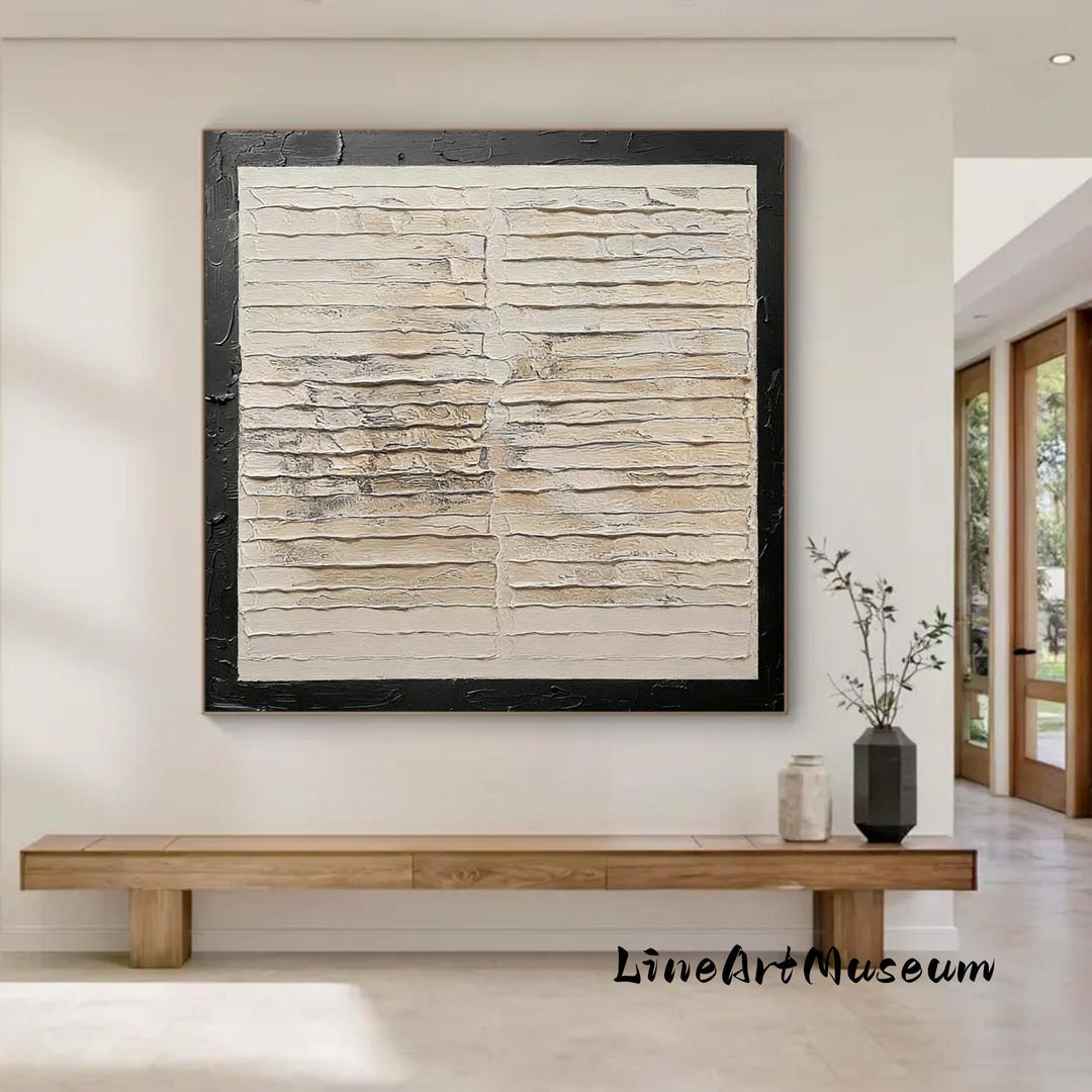 Large Textured Abstract Painting, Beige Black Minimalist Canvas Art - Etsy