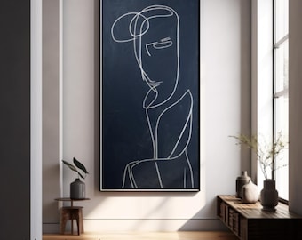 Pintura abstracta en blanco y negro, arte mural de yeso texturizado sobre lienzo