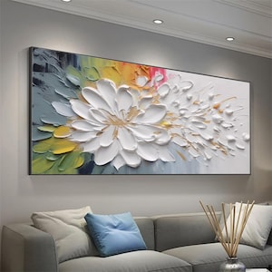 Large 3D Textured Floral Wall Art,Colorful Flower Texture Oil Painting On Canvas,Floral Abstract Wall Art Hand Painted Modern Art Wall Decor