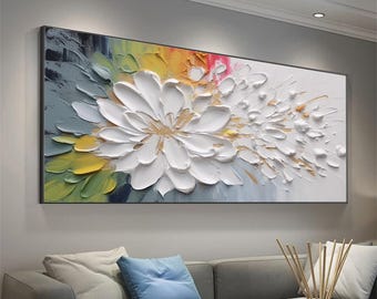 Large 3D Floral Oil Painting On Canvas: Textured Abstract Wall Decor