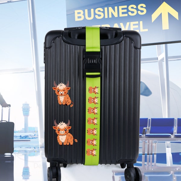 Cute Cattle Luggage Strap, Custom Adjustable Luggage Belt, Coded Lock Luggage Strap, 180*5CM Suitcase Strap, Luggage Straps for Suitcases