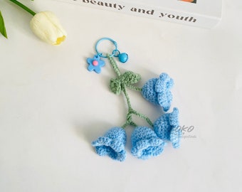 Crochet Knitted Lily of the Valley Key Chain, Handmade Aesthetic Key Ring, Lily of the Valley Key Charm with Bell, Crochet Bag Accessory