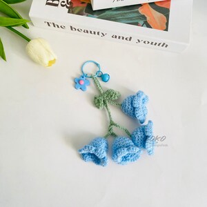 Crochet Knitted Lily of the Valley Key Chain, Handmade Aesthetic Key Ring, Lily of the Valley Key Charm with Bell, Crochet Bag Accessory