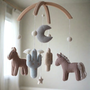 Cowboy nursery mobile - Horses/ Ponies baby room mobile - Southwest, cactus, western room - New baby gift, Neutral nursery decor