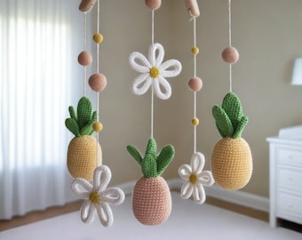 Pineapples & Flowers Hawaii nursery mobile - coastal baby room mobile - new girl gift - floral garden baby decor, fruits, beach, tropical