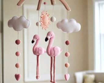 Flamingo nursery mobile - baby girl room mobile - tropical, coastal, pink decor