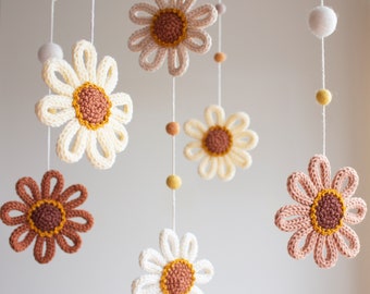 Sunflowers nursery mobile - new baby girl gift - floral, boho, flowers, retro, blooming, sun, sunshine baby room decor