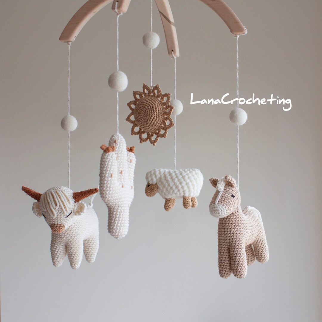 Boho Farm Nursery Mobile Highland Cow Horse Sheep Sun Etsy